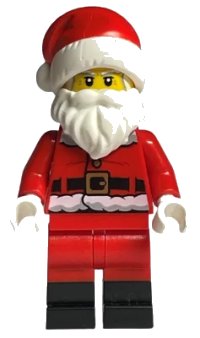 LEGO part Santa - Fur Lined Jacket with Candy Cane on Back, Red Legs with Black Boots, Santa Hat with Printed Red Top hol246a
