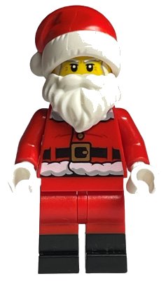 LEGO onderdeel Santa - Fur Lined Jacket with Candy Cane on Back, Red Legs with Black Boots, Santa Hat with Printed Red Top (hol246a)