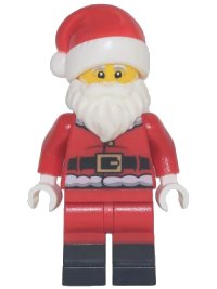 LEGO onderdeel Santa - Red Fur Lined Jacket with Button and Plain Back, Red Legs with Black Boots, White Bushy Moustache and Beard hol253