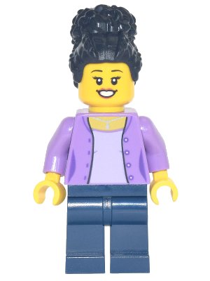 LEGO onderdeel Mom - Medium Lavender Jacket, Dark Blue Legs, Black Coiled Hair (hol255)