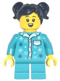 LEGO onderdeel Girl - Dark Turquoise Pajamas, Dark Turquoise Short Legs, Black Pigtails hol256