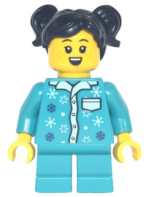 LEGO onderdeel Girl - Dark Turquoise Pajamas, Dark Turquoise Short Legs, Black Pigtails (hol256)