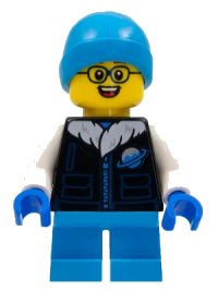 LEGO part Child - Boy, Black Ice Planet Coat, Dark Azure Short Legs, Dark Azure Beanie, Glasses hol259