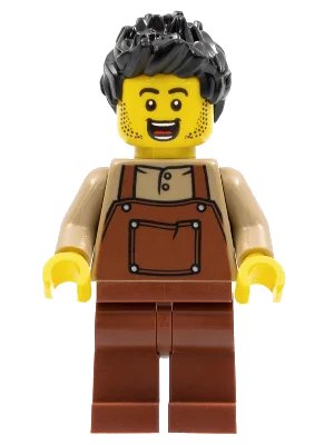 LEGO onderdeel Man, Black Spiky Hair, Dark Tan Shirt, Reddish Brown Overalls and Legs (hol260)