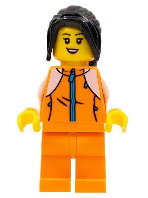 LEGO onderdeel Woman, Orange Tracksuit, Long Black Hair (hol266)