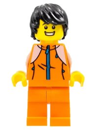 LEGO part Man, Orange Tracksuit, Black Hair hol267