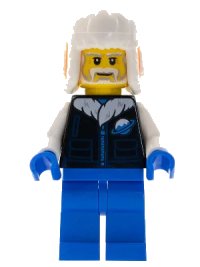 LEGO part Man, Orange Ushanka Hat, Black Ice Planet Coat, Blue Legs hol269