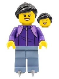 LEGO onderdeel Woman, Black Hair, Dark Purple Jacket, Sand Blue Legs, Ice Skates hol277