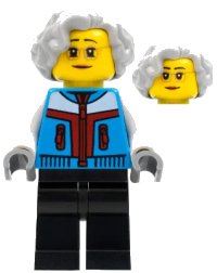LEGO onderdeel Lunar New Year Ice Festival Participant - Female, Dark Azure Coat, Black Legs, Light Bluish Gray Wavy Hair, Glasses hol280