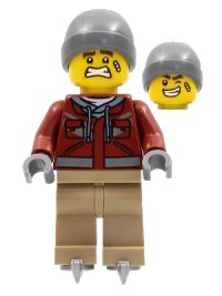 LEGO onderdeel Man, Dark Red Jacket, Dark Tan Legs, Dark Bluish Gray Beanie, Ice Skates hol281
