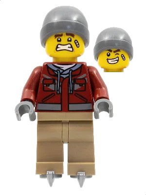 LEGO onderdeel Man, Dark Red Jacket, Dark Tan Legs, Dark Bluish Gray Beanie, Ice Skates (hol281)