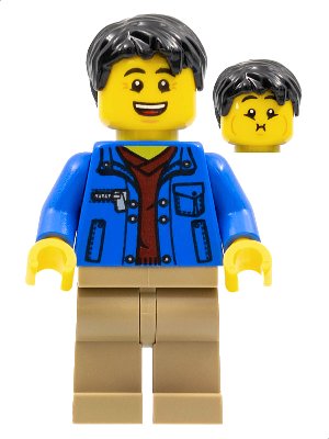 LEGO onderdeel Man, Black Hair, Blue Jacket, Dark Red Shirt, Dark Tan Legs (hol282)