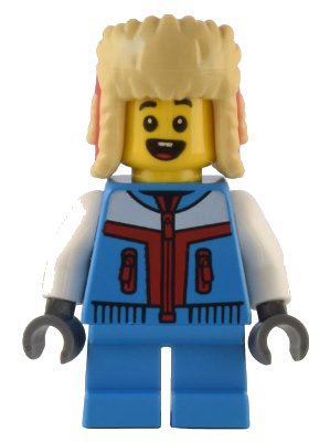 LEGO onderdeel Child - Boy, Dark Azure Jacket and Short Legs, Red and Tan Ushanka Hat (hol288)