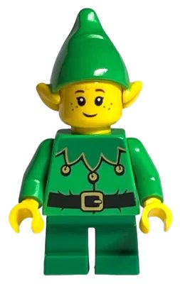 LEGO onderdeel Elf - Green Scalloped Collar with Bells, Closed Mouth with Freckles (hol295)