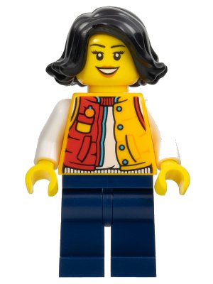 LEGO onderdeel Lunar New Year Parade Spectator - Female, Red and Bright Light Orange Jacket, Dark Blue Legs, Black Hair (hol307)