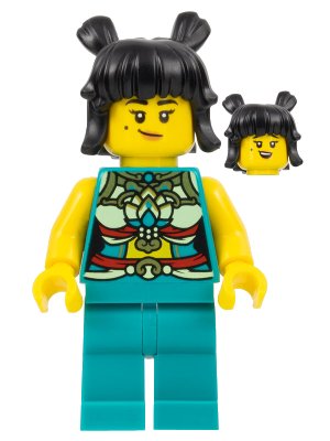 LEGO onderdeel Lunar New Year Parade Participant - Musician, Female, Ornate Dark Turquoise Costume, Black Space Buns (hol315)