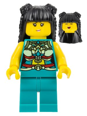 LEGO onderdeel Lunar New Year Parade Participant - Musician, Female, Ornate Dark Turquoise Costume, Black Long Hair (hol316)