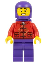 LEGO onderdeel Lunar New Year Parade Participant - Male, Red Tang Shirt, Dark Purple Legs, Space Helmet, and Air Tanks hol319