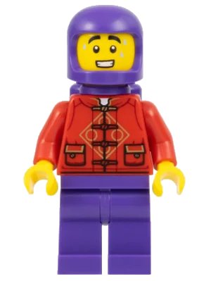 LEGO onderdeel Lunar New Year Parade Participant - Male, Red Tang Shirt, Dark Purple Legs, Space Helmet, and Air Tanks (hol319)