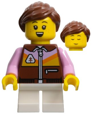 LEGO onderdeel Child - Girl, Reddish Brown Jacket, White Short Legs, Reddish Brown Ponytail, Freckles (hol320)