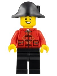 LEGO onderdeel Lunar New Year Parade Participant - Male, Red Tang Shirt, Black Legs, Pirate Bicorne Hat hol321