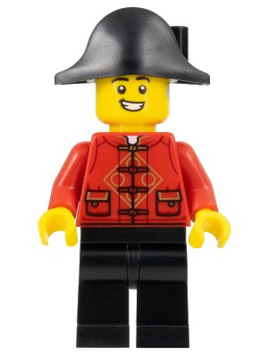LEGO onderdeel Lunar New Year Parade Participant - Male, Red Tang Shirt, Black Legs, Pirate Bicorne Hat (hol321)