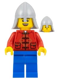 LEGO part Lunar New Year Parade Participant - Male, Red Tang Shirt, Blue Legs, Castle Guard Helmet with Neck Protector hol322