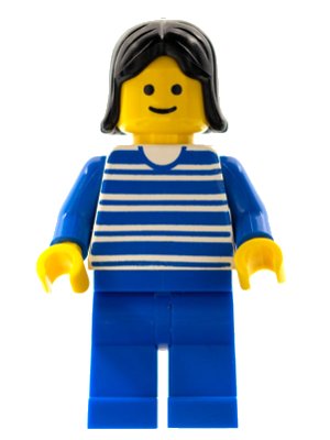 LEGO onderdeel Horizontal Lines Blue - Blue Arms - Blue Legs, Black Female Hair (hor002)