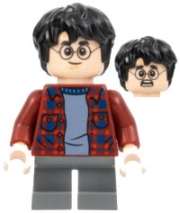 LEGO part Harry Potter - Dark Red Plaid Flannel Shirt, Dark Bluish Gray Short Legs hp143