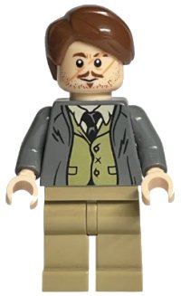 LEGO part Professor Remus Lupin - Dark Bluish Gray Jacket, Olive Green Vest hp157