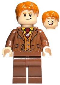 LEGO part Fred Weasley - Reddish Brown Suit, Dark Red Tie, Grin / Smiling Head hp252