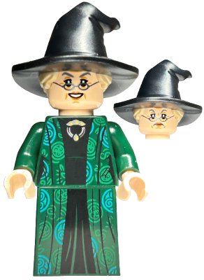 LEGO onderdeel Professor Minerva McGonagall - Dark Green Robe and Cape, Hat with Hair (hp274)