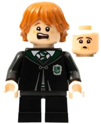 LEGO part Ron Weasley - Black Slytherin Robe and Short Legs (Vincent Crabbe Transformation) hp287