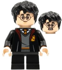 LEGO onderdeel Harry Potter - Gryffindor Robe Open, Black Short Legs, Grin / Scared Head hp314