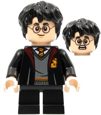 LEGO onderdeel Harry Potter - Gryffindor Robe Open, Black Short Legs, Grin / Scared Head (hp314)