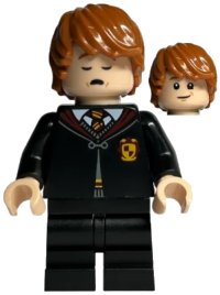LEGO onderdeel Ron Weasley - Gryffindor Robe Clasped, Black Medium Legs, Sleeping / Awake hp416