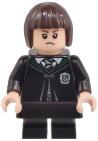 LEGO onderdeel Pansy Parkinson - Slytherin Robe Clasped, Black Skirt, Black Short Legs with Dark Bluish Gray Stripes hp492