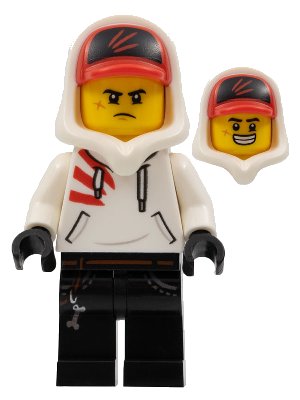 LEGO onderdeel Jack Davids - White Hoodie with Cap and Hood (Large Smile / Grumpy) (hs004)