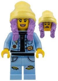 LEGO part Parker L. Jackson - Denim Jacket with Beanie (Open Mouth Smile / Scared) hs014