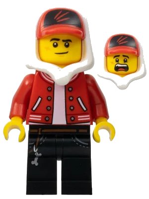 LEGO onderdeel Jack Davids - Red Jacket with Cap and Hood (Lopsided Smile / Scared) (hs018)