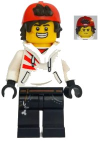 LEGO onderdeel Jack Davids - White Hoodie with Backwards Cap and Hood Folded Down (Large Smile / Grumpy) hs043