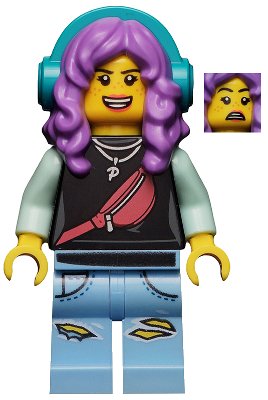 LEGO onderdeel Parker L. Jackson - Black Top with Headphones (Open Mouth Smile / Scared) (hs049)