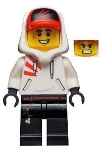 LEGO onderdeel Jack Davids - White Hoodie with Cap and Hood (Large Smile with Teeth / Angry) hs050