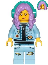 LEGO part Parker L. Jackson - Denim Jacket with Headphones (Crooked Smile / Angry) hs053