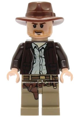 LEGO onderdeel Indiana Jones - Dark Brown Jacket, Reddish Brown Fedora, Closed Mouth Lopsided Grin (iaj001)