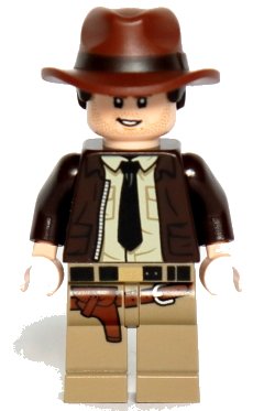 LEGO onderdeel Indiana Jones - Dark Brown Jacket, Black Tie, Reddish Brown Dual Molded Hat with Hair, Light Nougat Hands (iaj046)