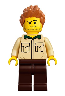 LEGO onderdeel Dad, Stubble, Shirt with Dark Green Collar, Medium Nougat Hair Spiked (idea052)