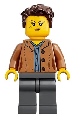 LEGO onderdeel Mom, Freckles, Medium Nougat Jacket, Dark Brown Hair Swept Left Tousled (idea053)