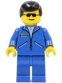 LEGO part Jacket Blue - Blue Legs, Black Male Hair, Sunglasses jbl007