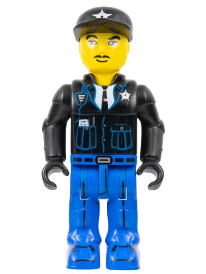 LEGO part Police - Blue Legs, Black Jacket, Black Cap with Star (js016)
